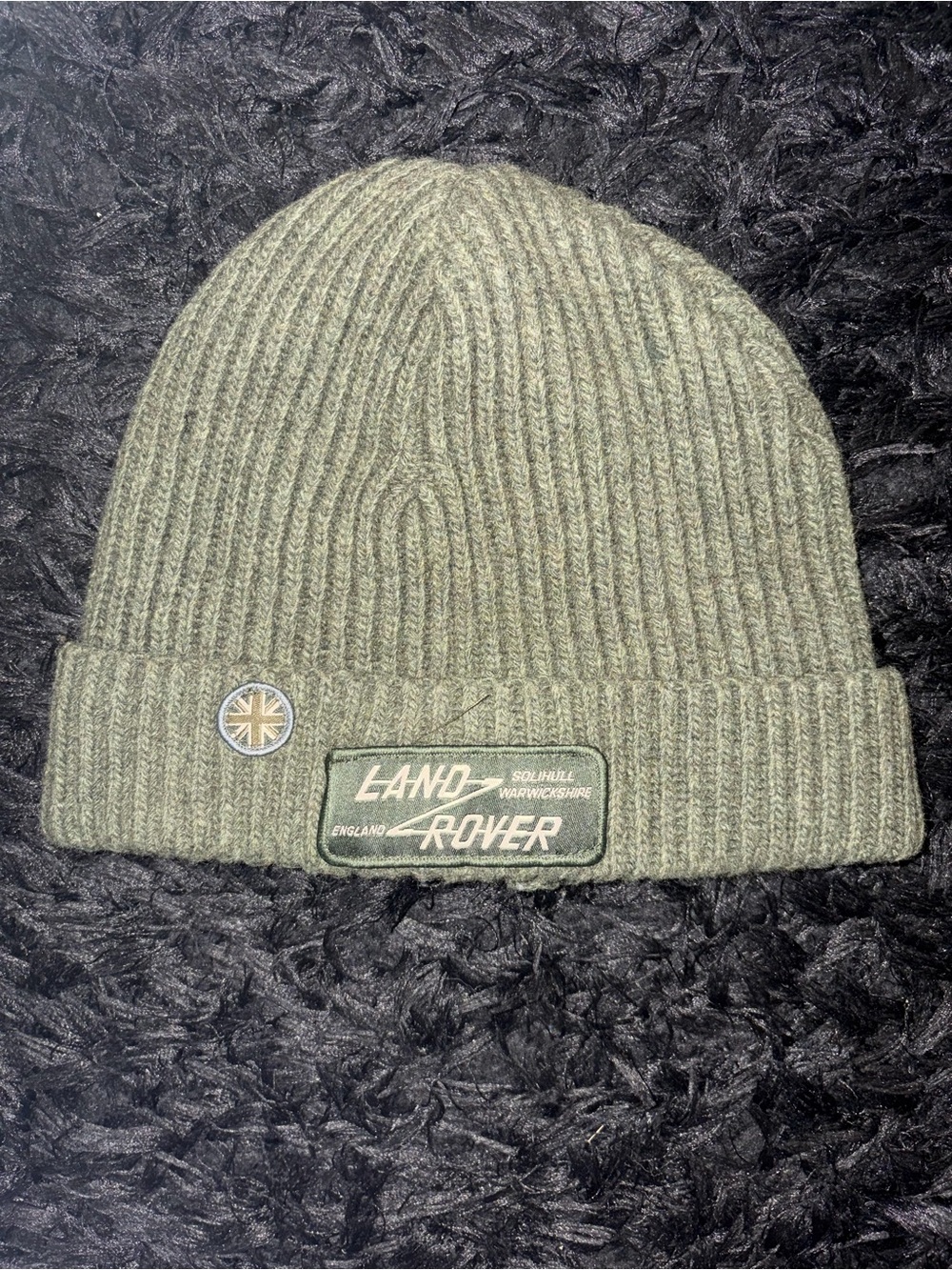 Land Rover Men's Olive Ribbed Beanie with Branded Patch